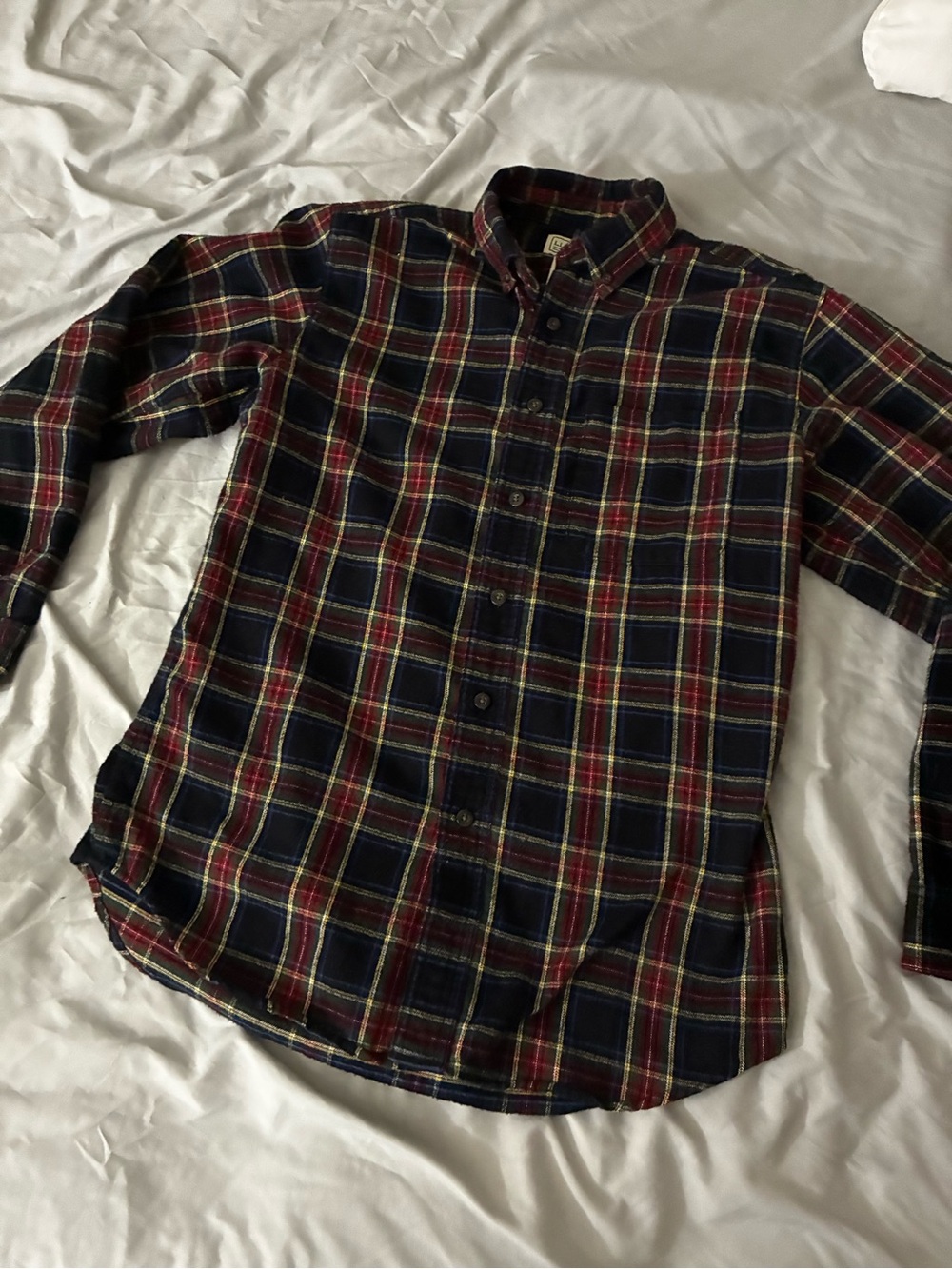 L.L. Bean Navy and Burgundy Plaid Button-Down Shirt